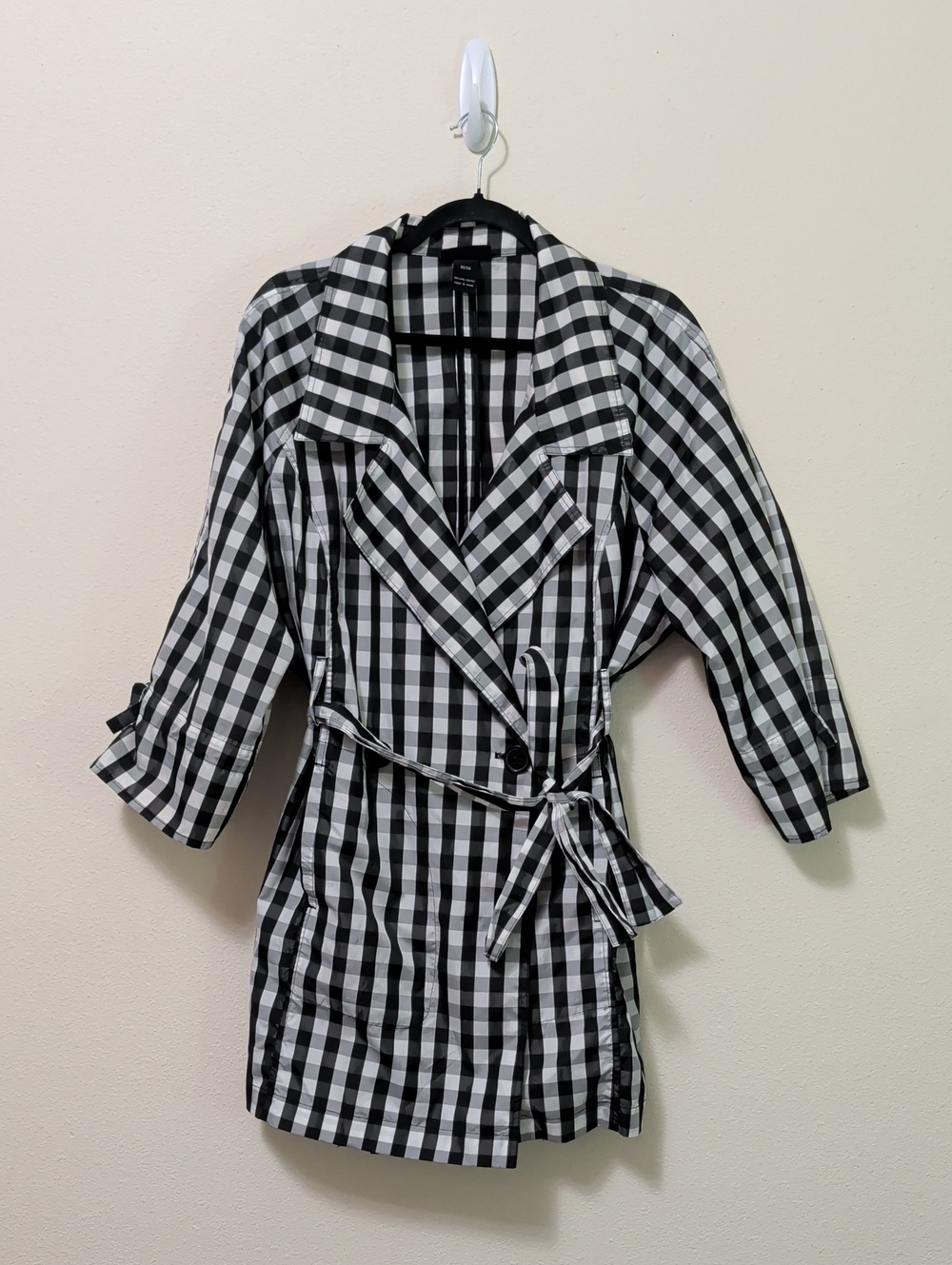 Lane Bryant Black & White Gingham Tie-Waist Trench